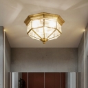 3-Bulb Octagonal Flush Mount Lamp Colonial Style Gold Glass Panes Ceiling Light for Balcony