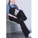 Formal Womens Jumpsuit Solid Color Pleated Square Neck Long Length Wide-leg Tank Jumpsuit in Black