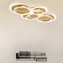 Brushed Gold Circle Ceiling Mount Lamp Simplicity Metal LED Flush Light Fixture for Living Room