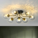 Black and Brass Ball Ceiling Flush Light Minimalistic Glass Semi Flush Light for Living Room