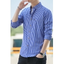 Fashionable Men's Shirt Plaid Print Chest Pocket Button Closure Turn-down Collar Long Sleeve Regular Fitted Shirt