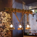 3-Bulb Natural Fiber Rope Island Light Lodge Flaxen Birdcage Kitchen Ceiling Light