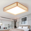 Box Wooden LED Ceiling Lamp Japanese Style Beige Flush Mount Light Fixture for Bedroom