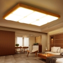 Simplicity Square LED Flush-Mount Light Fixture Acrylic Bedroom Ceiling Lamp in Wood
