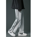 Athletic Mens Pants Panel Side Stripes Cotton Full Length Relaxed Fitted Mid-waisted Lounge Pants