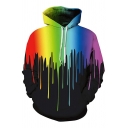 Designer Guys Long Sleeve Drawstring Colorful Pouring 3D Printed Loose Fit Pouch Pocket Hoodie