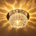 Modern Donut Shaped LED Ceiling Lamp Clear Crystal Passageway Flush Mount Light in Stainless Steel