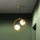 Cream Glass Ball LED Ceiling Lighting Modern 2 Heads Gold Chandelier Light Fixture