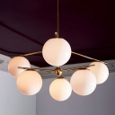 Cream Glass Sphere LED Suspension Light Nordic Style 6 Bulbs Gold Chandelier Light