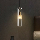 Crystal Tube Ceiling Pendant Light Simple Style 1 Bulb Black Hanging Light for Bedroom