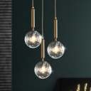 Sphere Dining Room Multi Ceiling Lamp Honeycomb Glass 3 Heads Contemporary Suspension Light Fixture in Gold