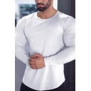 Fitness Tee Top Solid Color Long Sleeve Crew Neck Slim Fitted T Shirt for Men