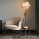 3-Leg Tray Standing Light Postmodern Metal 1 Light Floor Lamp with Globe Feather Shade