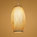 Oval Restaurant Lantern Pendant Light Bamboo Single-Bulb Asian Hanging Ceiling Lamp in Wood