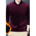 Understated Men's Sweater Solid Color V Neck Brushed Velvet Long Sleeve Regular Fitted Sweater
