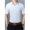 Basic Men's Shirt Solid Color Button Closure Turn-down Collar Short Sleeve Regular Fitted Shirt