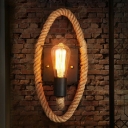 Farmhouse Loop Shaped Wall Lamp Fixture 1 Head Hand-Wrapped Rope Sconce Light in Black
