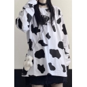 Fancy Women's Tee Top Cow Spot Print Crew Neck Long Sleeve Relaxed Fit T-Shirt