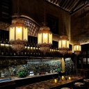 Water Glass Lantern Ceiling Suspension Lamp Turkish Style 3 Bulbs Restaurant Pendant Light in Bronze