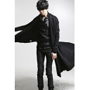 Simple Mens Coat Black Long Sleeve Asymmetric Hem Longline Fitted Coat