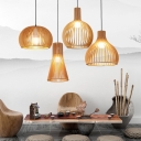 Handmade Restaurant Suspension Light Bamboo 1-Light Simplicity Pendant Light Fixture in Wood