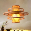 Lotus-Like Restaurant Ceiling Lighting Bamboo Single Chinese Style Hanging Lamp in Wood