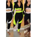 Hot Womens Set Contrasted Long Sleeve Stand Collar Zip Up Slim Fit Crop Jacket & Leggings Set