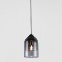 Minimalist 1-Bulb Drop Pendant Black Dual Dome Ceiling Light with Smoke Grey Glass Shade