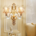 Clear Glass Crystal Lotus Wall Light Traditional Bedroom Sconce Fixture with Illuminated Arm in Gold