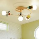 Metallic Zoo Semi Flush Mount Chandelier Cartoon Orange Ceiling Light for Bedroom