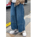 Fashion Jeans Solid Color Mid Waist Long Length Wide-leg Jeans for Boys