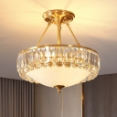 Vintage Round Chandelier Pendant Light 4 Bulbs Clear Crystal Hanging Lighting in Gold