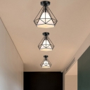 1-Light Diamond Ceiling Lamp Loft Style Black Metal Semi Flush Light Fixture for Corridor