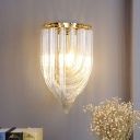 Clear Glass Curved Tube Wall Lamp Fixture Minimalistic 1-Light Gold Finish Wall Sconce