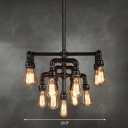 Wrought Iron 4-Tiered Piping Chandelier Industrial 13-Light Dining Room Hanging Lamp in Black