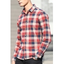 Simple Men's Shirt Plaid Print Button Fly Turn-down Collar Long Sleeve Regular Fitted Shirt
