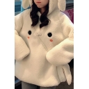 Casual Women's Hoodie Woolen 3D Rabbit Ear Long Sleeve Relaxed Fit Hooded Sweatshirt
