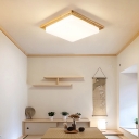 Square Dining Room LED Flushmount Ceiling Lamp Acrylic Simplicity Flush Light in Wood