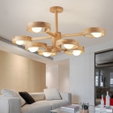Wooden Branch Chandelier Contemporary Beige Ceiling Pendant Light with Rotatable Ring