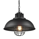Metal Bowl Ceiling Pendant Lamp Industrial 1 Head Dining Table Suspension Light with Wire Cage in Black
