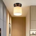 Cylindrical Corridor Small Ceiling Lamp Rustic Fabric 1 Bulb Beige Flush Mount Light Fixture