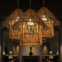 Japanese 1-Light Suspension Light Fixture Woven Nest Pendant Lighting with Bamboo Shade