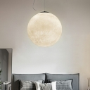 Resin Moon Shaped Pendant Light Fixture Childrens 1-Light White Hanging Ceiling Light