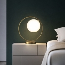 Opal Glass Sphere LED Table Lighting Simplicity Gold Nightstand Lamp with Halo Ring for Bedside