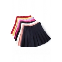Chic Girls Skirt Solid Color High Waist Mini Pleated A-line Skirt