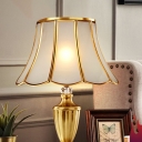 Flared Frosted Beveled Glass Nightstand Lamp Vintage Single-Bulb Bedroom Table Light in Brass