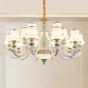 Frosted Glass Chandelier Vintage White Curve Shade Living Room Hanging Light with Ceramic Accent