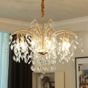 Gold Draping Suspension Light Simplicity Crystal Leaf Living Room Chandelier Light in Gold