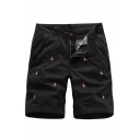 Men's Summer Stylish Embroidery Pattern Casual Zip-fly Cotton Chino Shorts