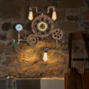 Iron Gear Shape Wall Lighting Rustic Restaurant Wall Light Fixture with Water Pipe in Bronze
